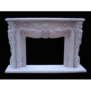 Natural indoor white marble fireplace mantel